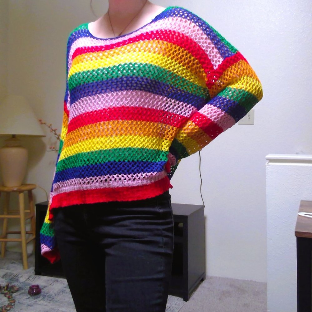 Rainbow Striped Crotchet Sweater